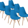 Lot de 6 chaises scandinaves Dewinner – bleu, hêtre massif