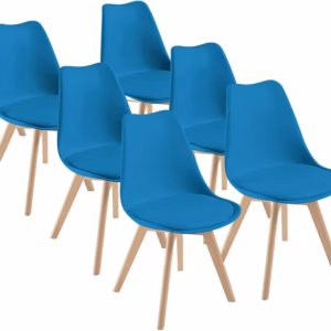 Lot de 6 chaises scandinaves Dewinner – bleu, hêtre massif