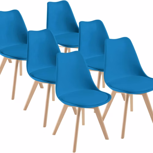 Lot de 6 chaises scandinaves Dewinner – bleu, hêtre massif