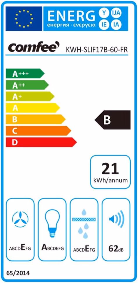 Hotte aspirante visière Comfee 60 cm – SLIF17B-60, LED