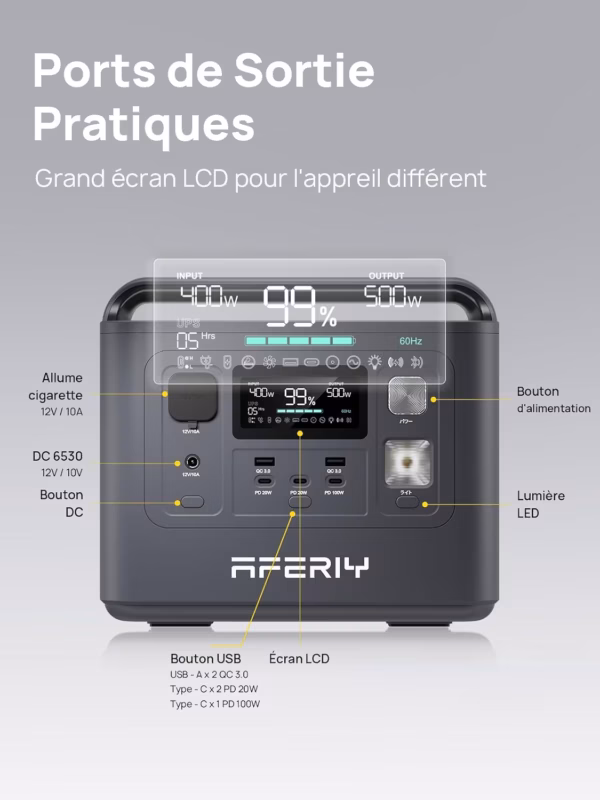 Station électrique portable Aferiy P010 – 800 W, 512 Wh
