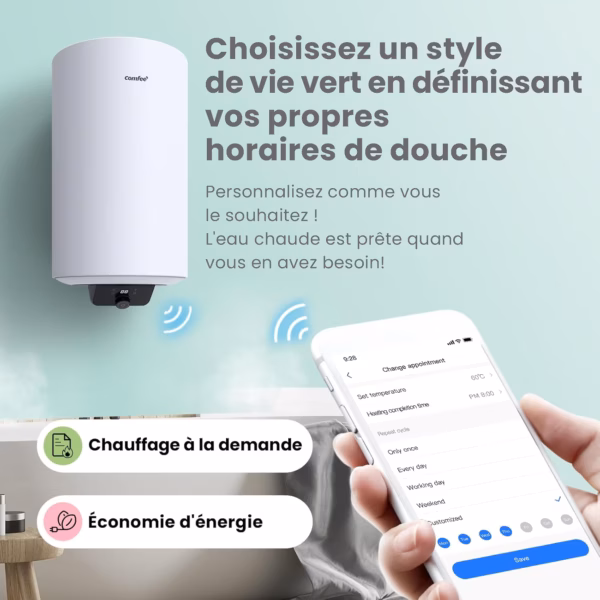 Chauffe-eau électrique connecté Comfee 80L – D80-15EFG