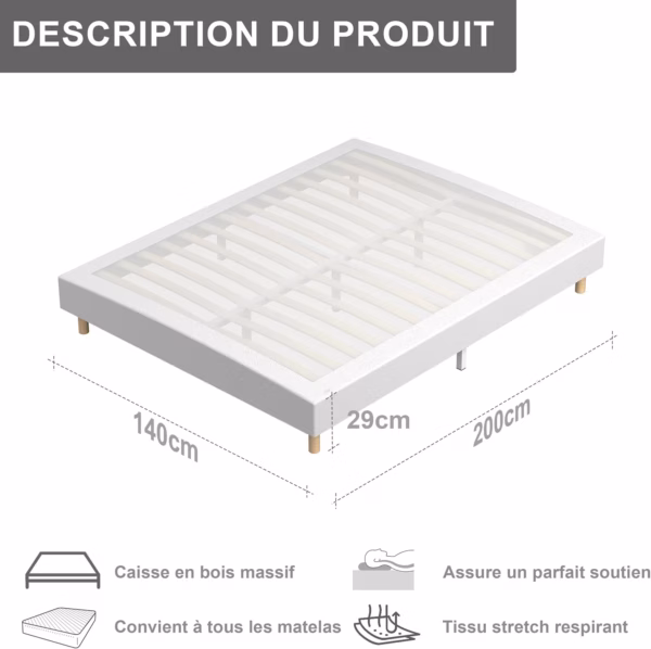 Sommier tapissier Dewinner 140x190 – 28 lattes, 9 pieds renforcés
