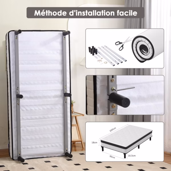 Matelas ressorts ensachés Dewinner 90x190 – avec sommier + mémoire de forme