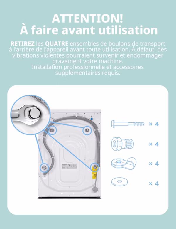 Lave-linge frontal Comfee 8 kg – profondeur 48 cm, vapeur (CFE12EW80-W)