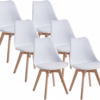 Lot de 6 chaises scandinaves Dewinner – blanc, hêtre massif