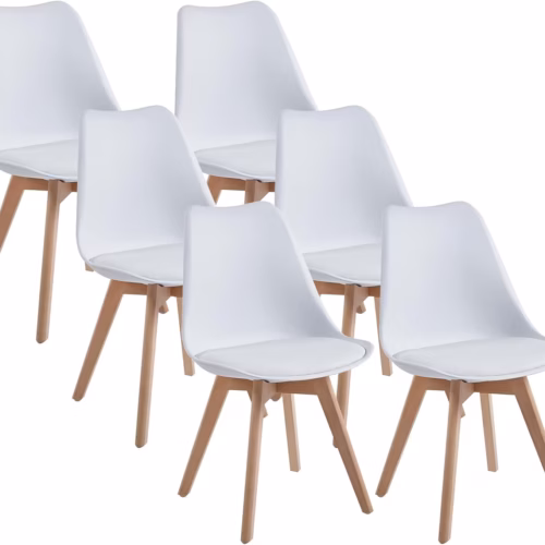 Lot de 6 chaises scandinaves Dewinner – blanc, hêtre massif
