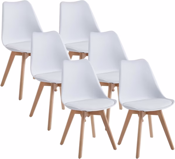 Lot de 6 chaises scandinaves Dewinner – blanc, hêtre massif