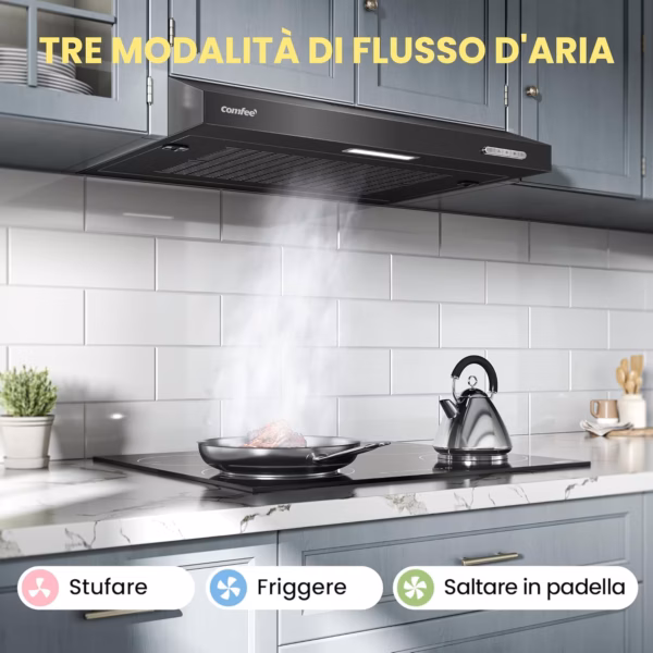 Hotte aspirante visière Comfee 60 cm – SLIF17B-60, LED