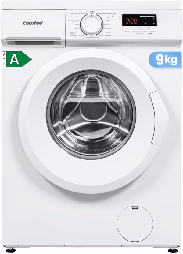 Lave-linge frontal Comfee 9 kg – slim 50 cm, vapeur (CFE12EW90-W)