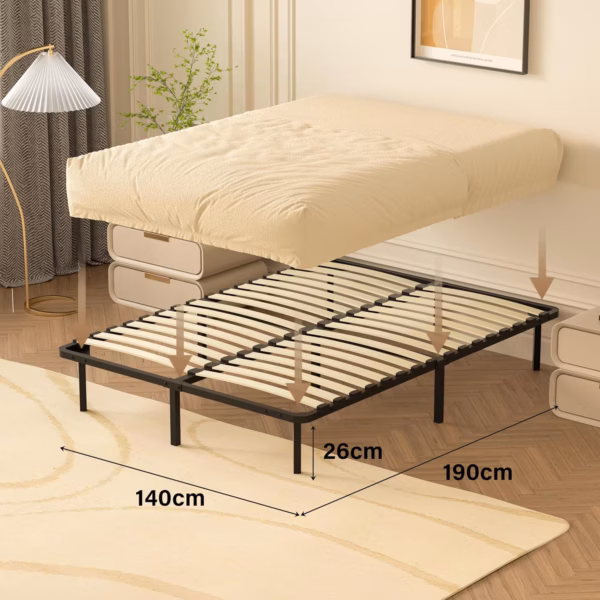 Sommier coffre Dewinner 140x190 – rangement XXL, 32 lattes bois massif