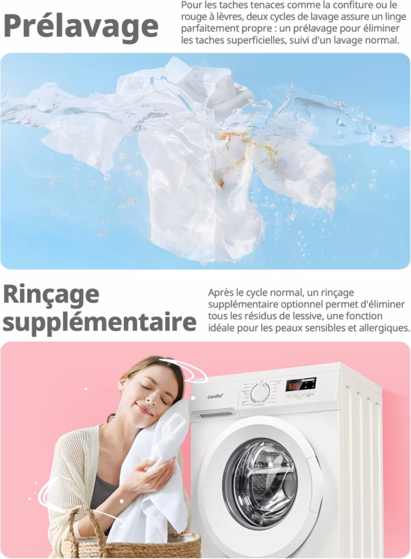 Lave-linge frontal Comfee 8 kg – profondeur 48 cm, vapeur (CFE12EW80-W)