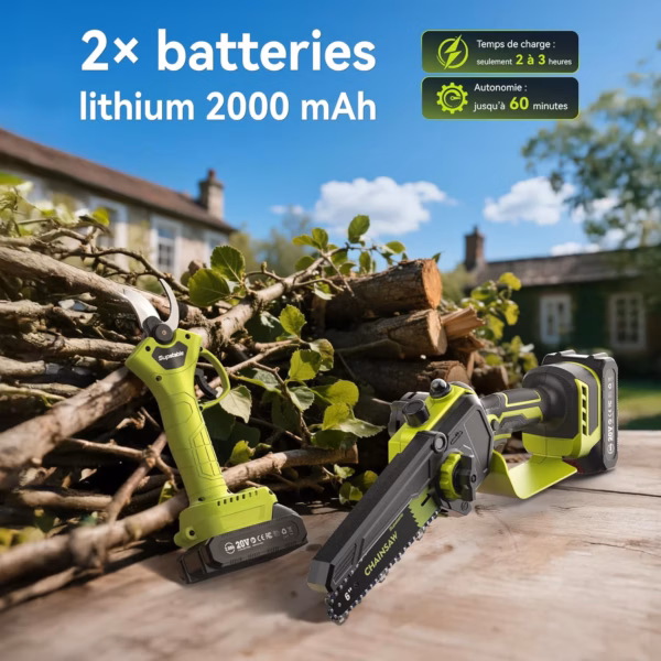 Kit 2-en-1 Supstable – mini-tronçonneuse 6" et sécateur électrique 33 mm