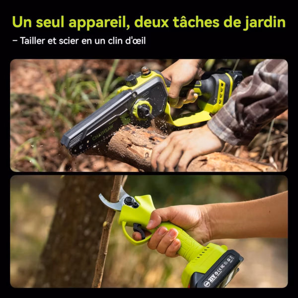 Kit 2-en-1 Supstable – mini-tronçonneuse 6" et sécateur électrique 33 mm