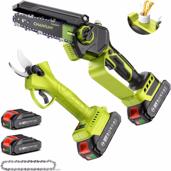 Kit 2-en-1 Supstable – mini-tronçonneuse 6" et sécateur électrique 33 mm