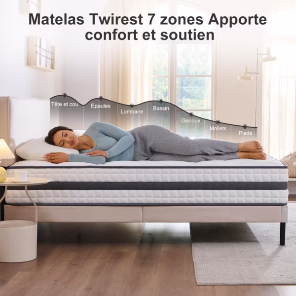 Matelas mémoire de forme à gel Twirest 90x190 – soutien ferme, 16 cm