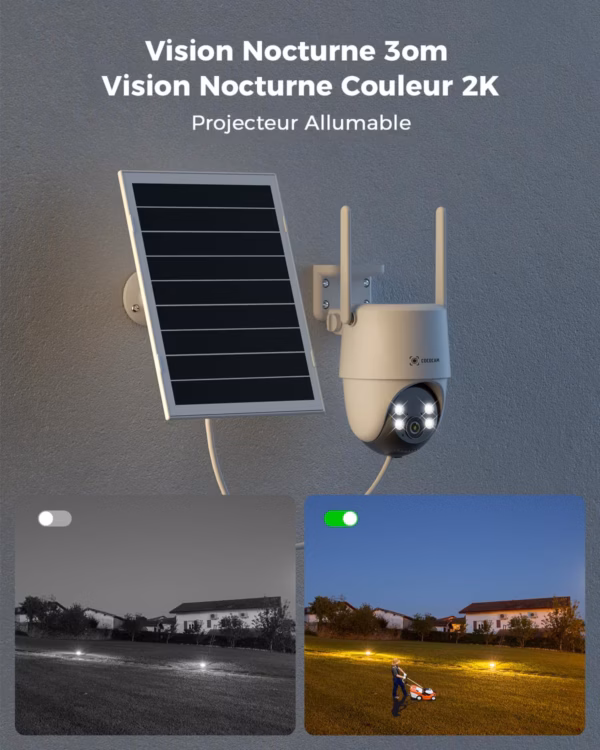 Caméra de surveillance solaire Cococam 2K AOV – PTZ, enregistrement 24/7