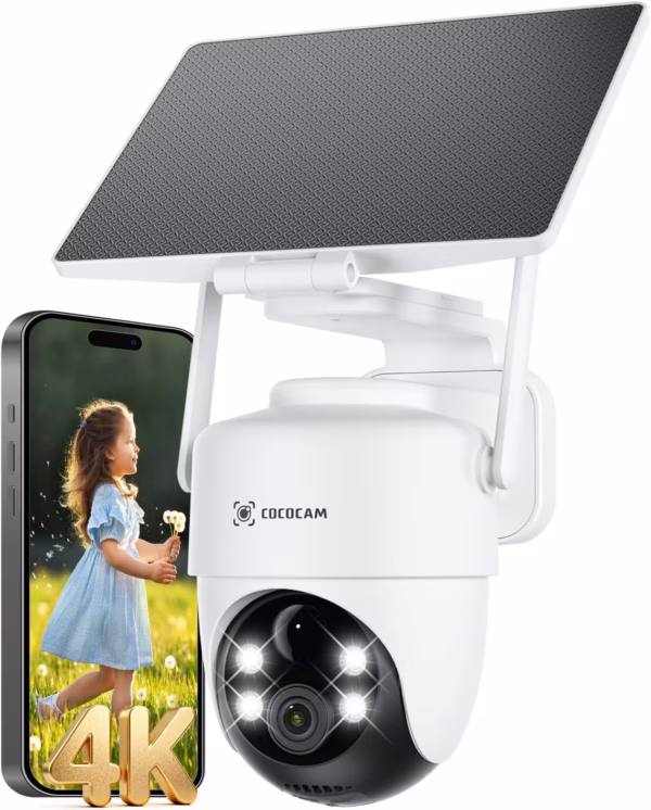 Caméra de surveillance solaire Cococam 4K WiFi 6 – PTZ, 8 MP
