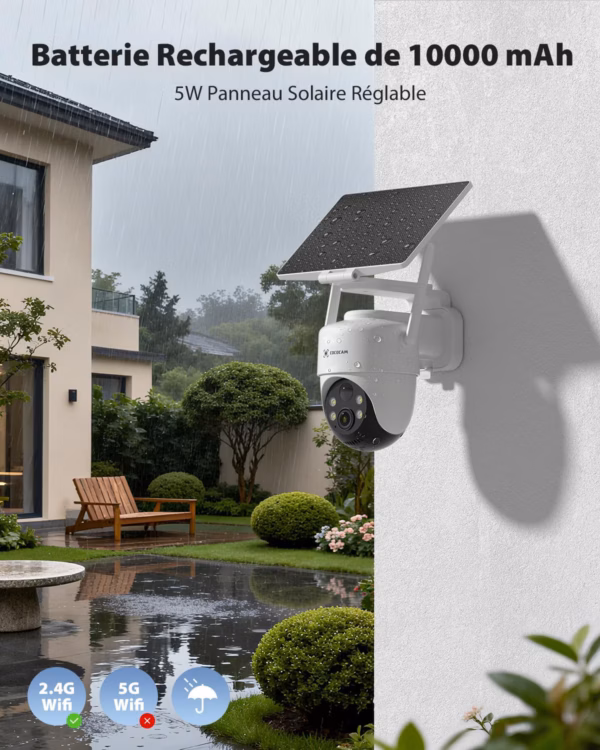 Caméra de surveillance solaire Cococam 4K WiFi 6 – PTZ, 8 MP