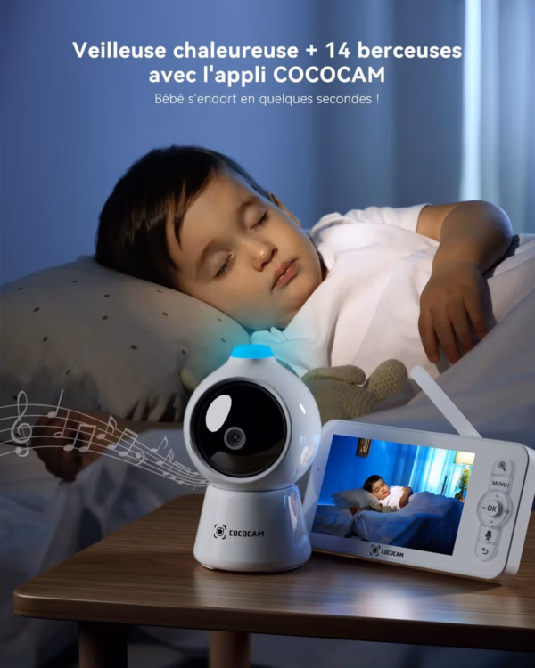 Babyphone vidéo Cococam 2K – écran 5", suivi automatique, détection IA