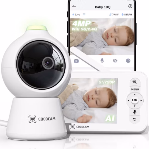 Babyphone vidéo Cococam 2K – écran 5", suivi automatique, détection IA
