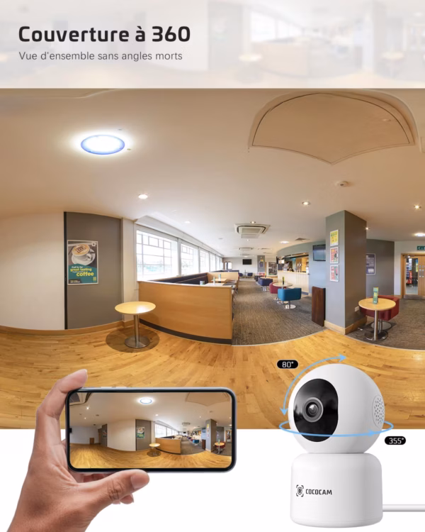Caméra de surveillance intérieure Cococam 5MP – PTZ, suivi auto, 24/7