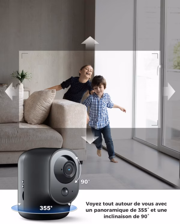 Caméra de surveillance intérieure Cococam 2K – PTZ, sur batterie