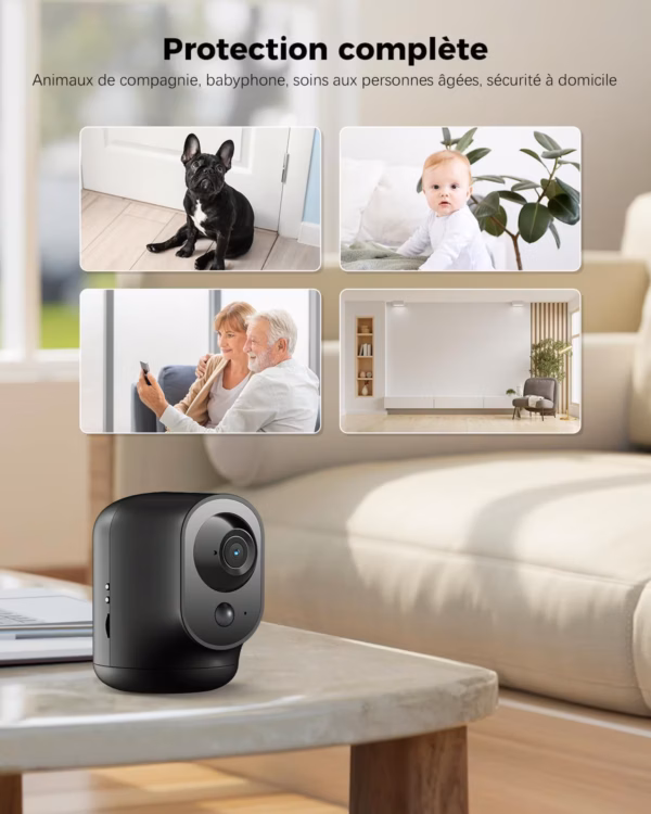 Caméra de surveillance intérieure Cococam 2K – PTZ, sur batterie