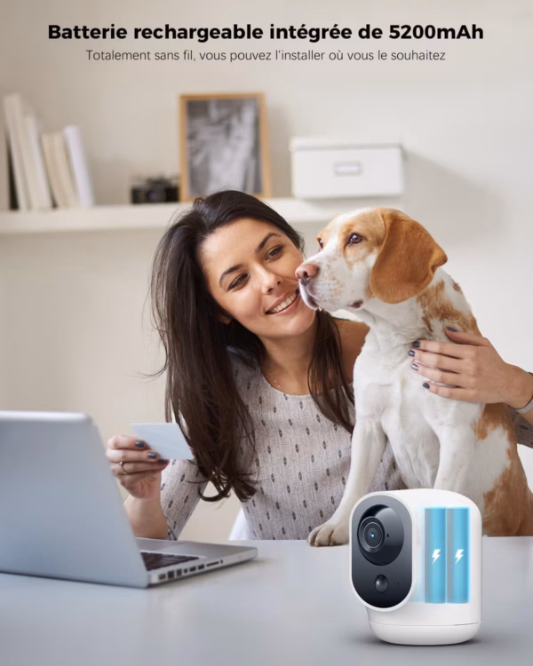 Caméra de surveillance intérieure Cococam 2K – PTZ, batterie longue durée