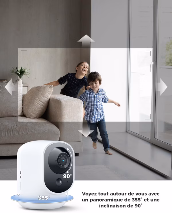 Caméra de surveillance intérieure Cococam 2K – PTZ, batterie longue durée