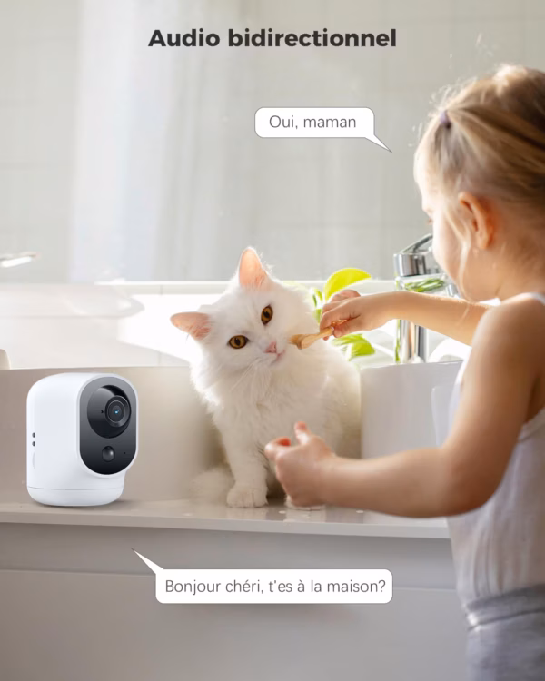 Caméra de surveillance intérieure Cococam 2K – PTZ, batterie longue durée