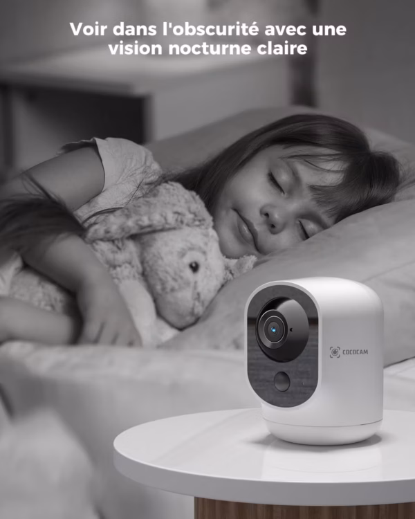 Caméra de surveillance intérieure Cococam 2K – PTZ, batterie longue durée