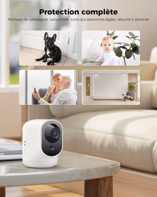 Caméra de surveillance intérieure Cococam 2K – PTZ, batterie longue durée