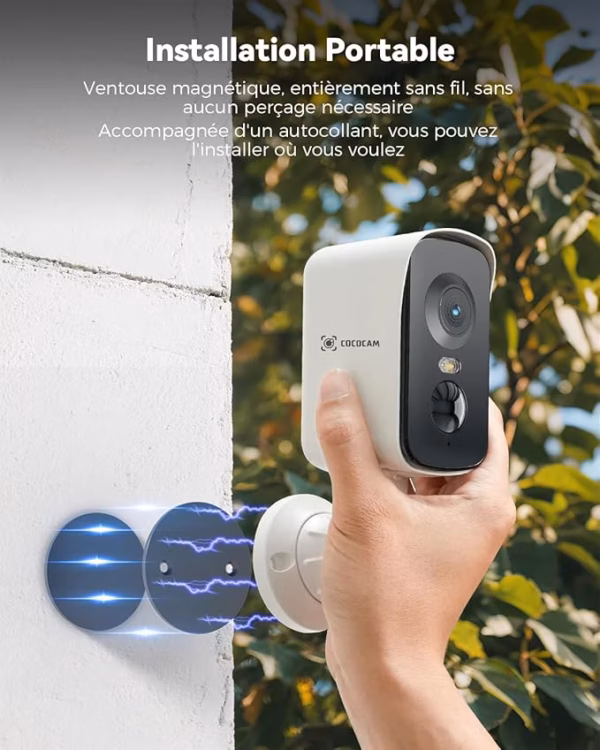 Caméra de surveillance 4G Cococam portable – base magnétique, PTZ 300°