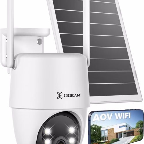 Caméra de surveillance solaire Cococam 2K AOV – PTZ, enregistrement 24/7