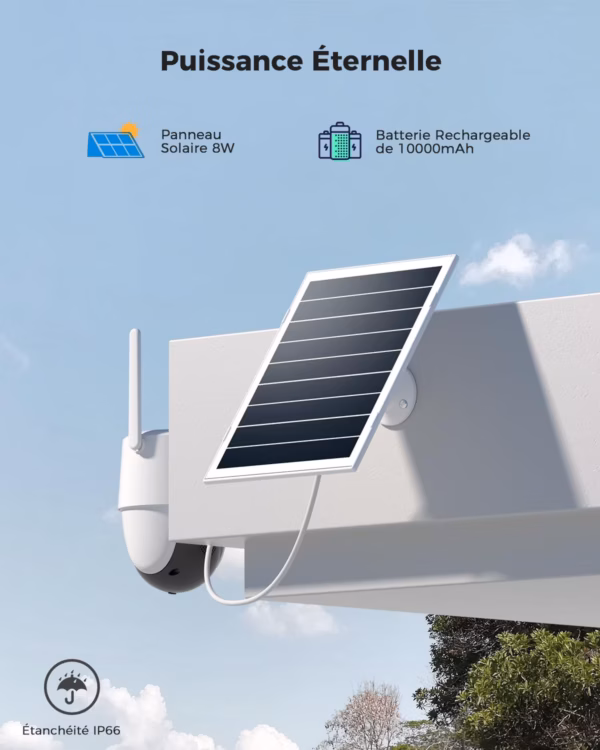 Caméra de surveillance solaire Cococam 2K AOV – PTZ, enregistrement 24/7