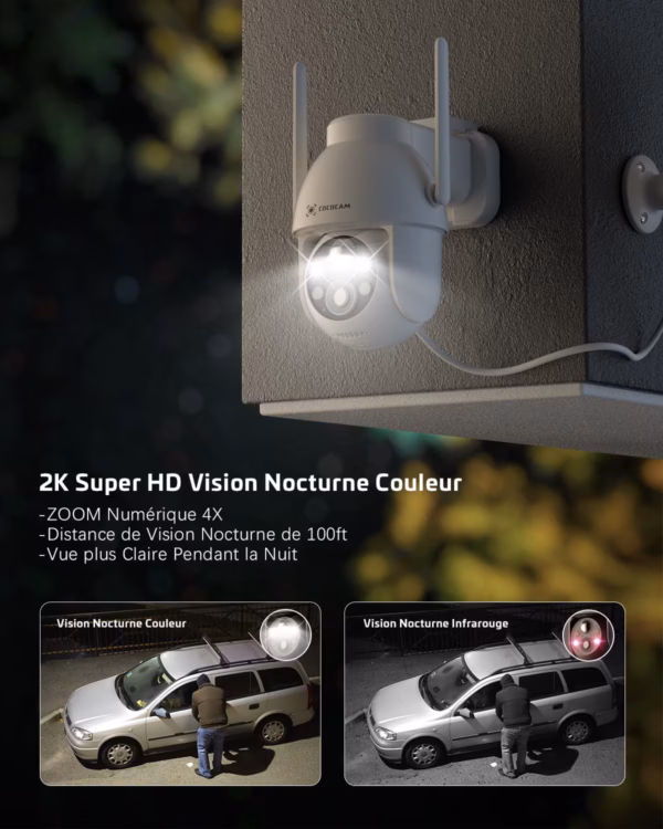 Caméra de surveillance solaire Cococam 2K WiFi – extérieure sans fil