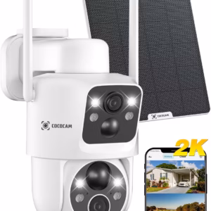 Caméra de surveillance solaire Cococam 2K – double objectif, PTZ