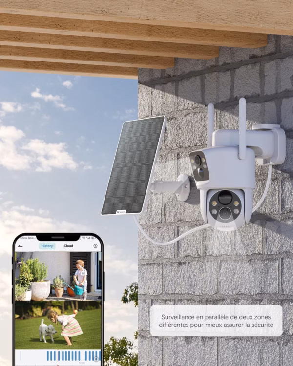 Caméra de surveillance solaire Cococam 2K – double objectif, PTZ