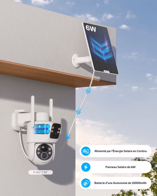 Caméra de surveillance solaire Cococam 2K – double objectif, PTZ