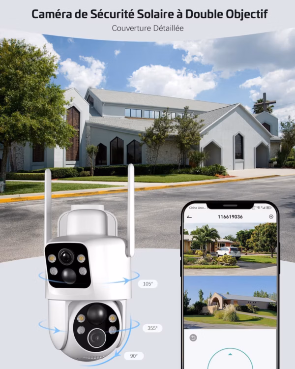 Caméra de surveillance solaire Cococam 2K – double objectif, PTZ