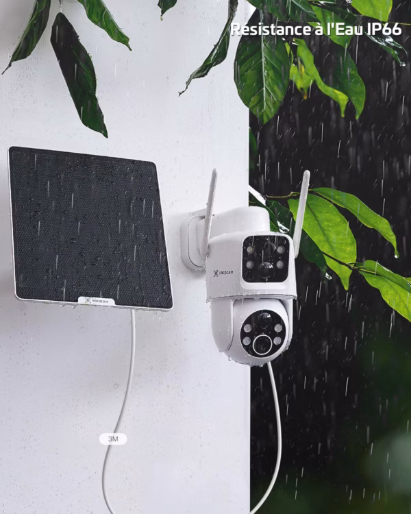 Caméra de surveillance solaire Cococam 2K – double objectif, PTZ