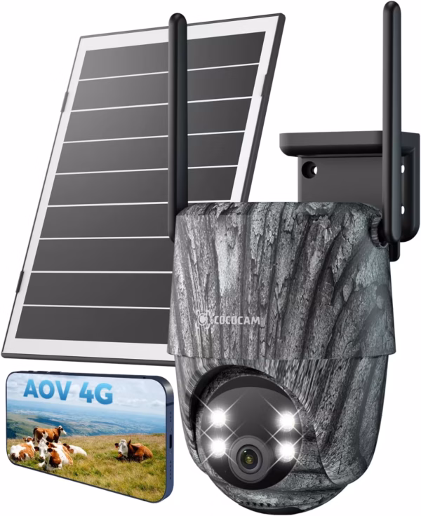 Caméra de surveillance 4G solaire Cococam – AOV 24/7, batterie 15000 mAh