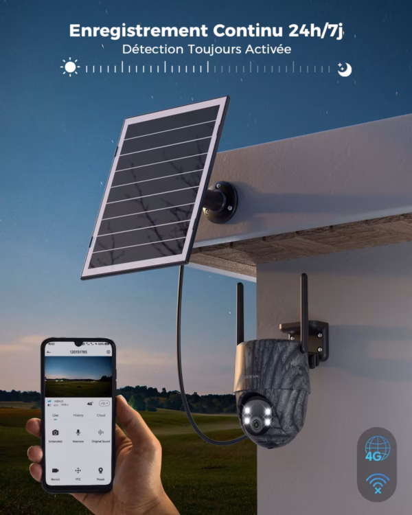 Caméra de surveillance 4G solaire Cococam – AOV 24/7, batterie 15000 mAh