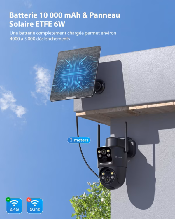 Caméra de surveillance solaire Cococam Q3 – double objectif 2K WiFi
