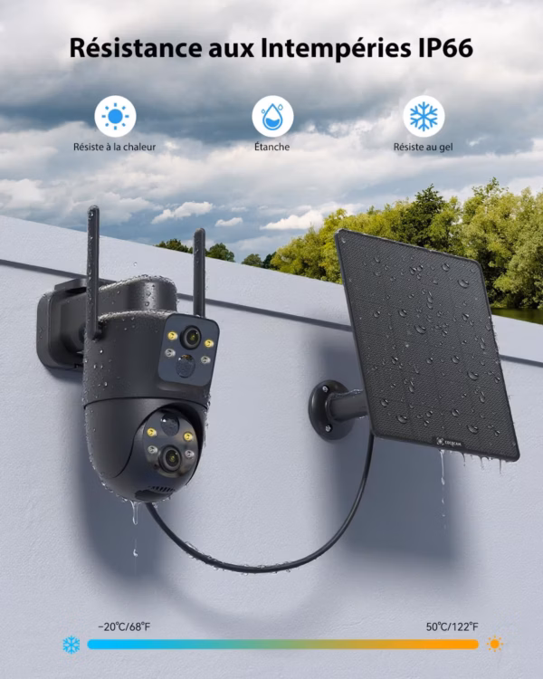 Caméra de surveillance solaire Cococam Q3 – double objectif 2K WiFi
