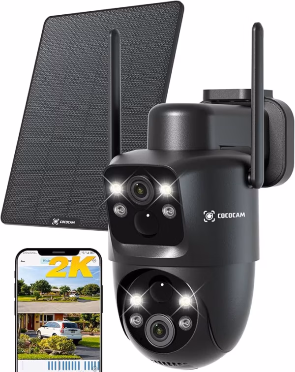 Caméra de surveillance solaire Cococam Q3 – double objectif 2K WiFi