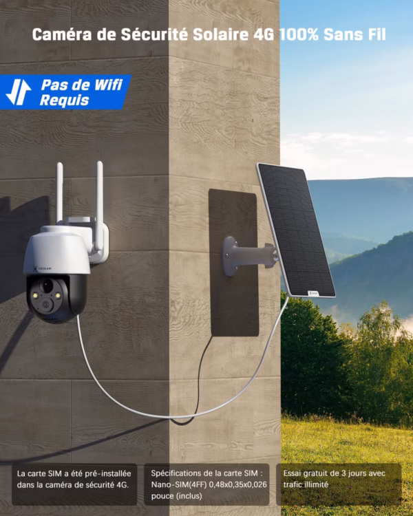 Caméra de surveillance 4G solaire Cococam – PTZ, sans WiFi