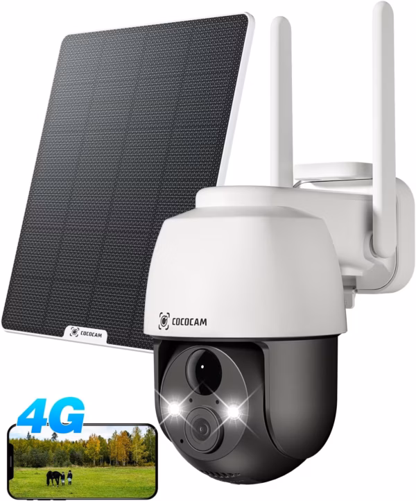 Caméra de surveillance 4G solaire Cococam – PTZ, sans WiFi
