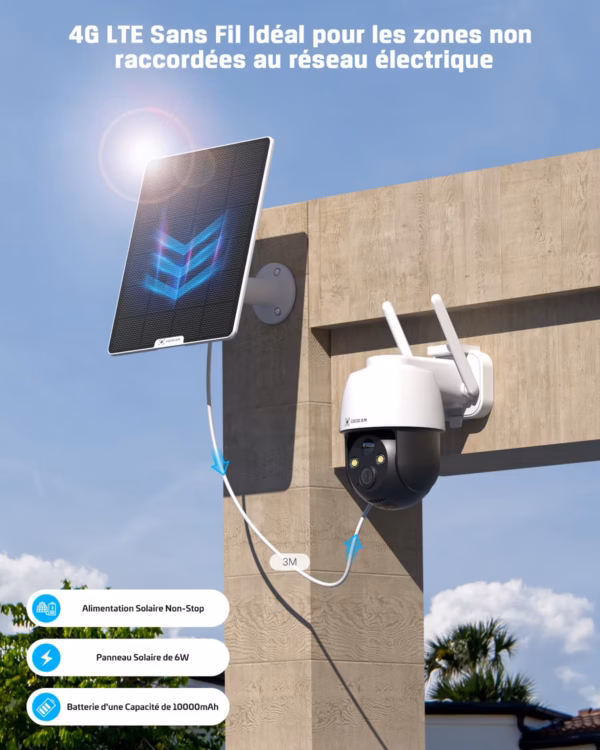 Caméra de surveillance 4G solaire Cococam – PTZ, sans WiFi